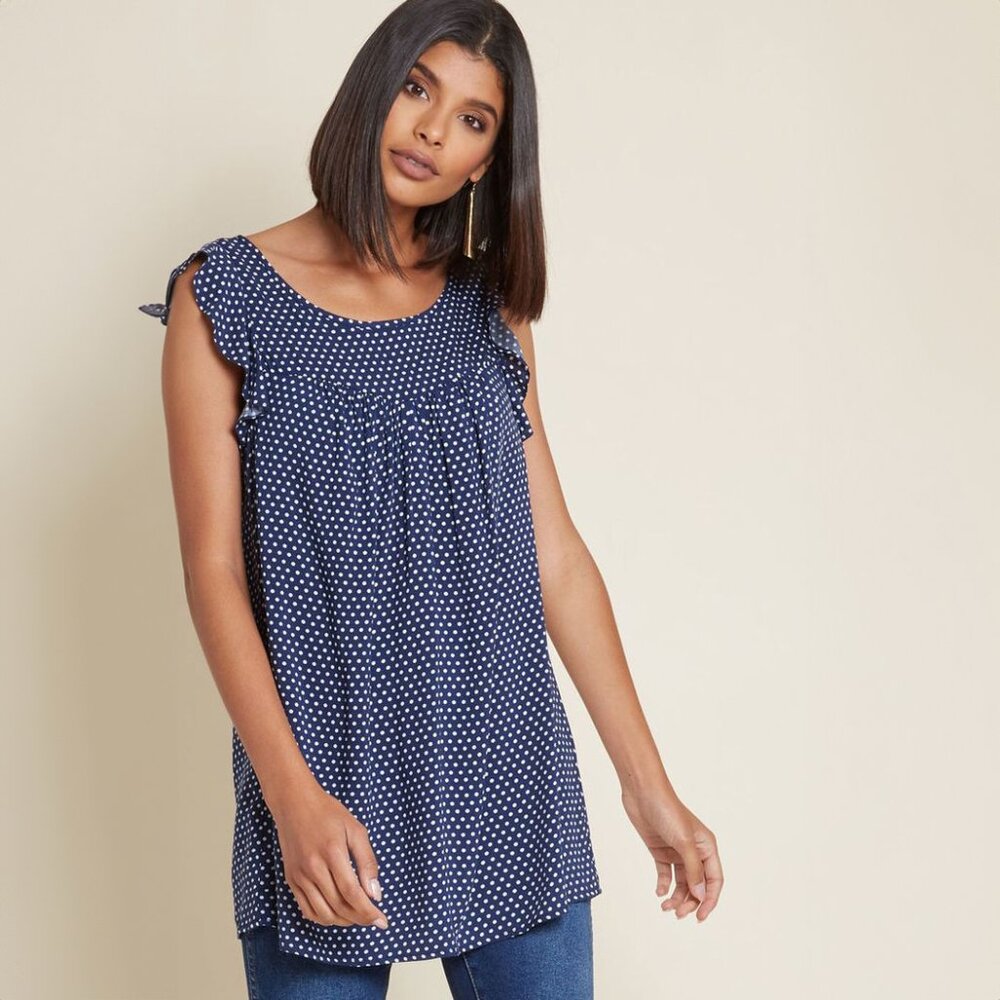 ModCloth Fervour Lovely and Ruffly Sleeveless Top in Dots - sz Large